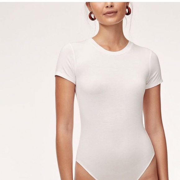 Aritzia Tops - ❗️SOLD❗️ Wilfred Free White Short Sleeve Thong Bottom Florilege Bodysuit Size M